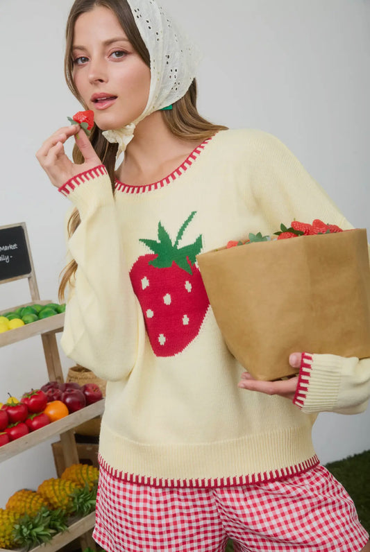 Butter Yellow Strawberry Sweater