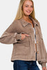 Zenana Wash Fleece Front Pocket Button Up Shacket