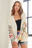 ADORA Full Size Contrast Crochet Open Front Long Sleeve Cardigan