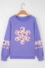 Wisteria Floral Applique Baggy Pullover Sweatshirt