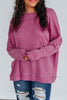 Mist Green Waffle Knit Patchwork Long Sleeve Loose Top