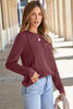 Chicory Coffee Solid Exposed Seam Crew Neck Long Sleeve Top