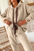 Rose Tan Lace Drawstring Pullover Hoodie and High Waist Pants Corduroy Suit