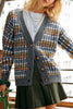 Multicolour Dotty Pattern Knit Button Front V Neck Sweater Cardigan