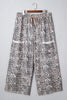 Khaki Plus Size Leopard Print Raw Edge Patch Pocket Drawstring Loose Pants