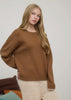 Brown Contrast Stitch Trim Pullover Sweater