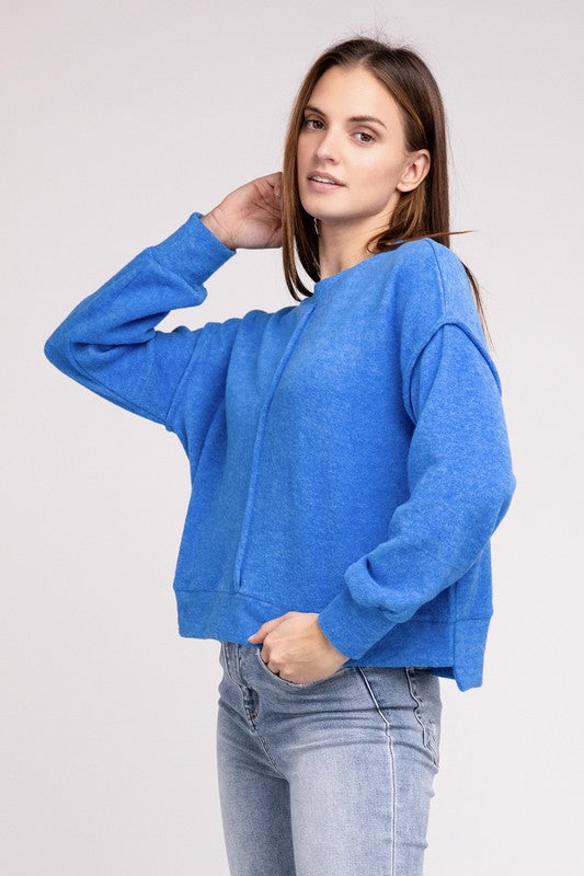 Brushed Melange Hacci Hi-Low Hem Sweater - Grace Ann Faith Boutique - Official Online Boutique 
