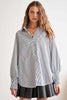 ADORA High-Low Striped Button Down Smocked Lantern Sleeve Shirt