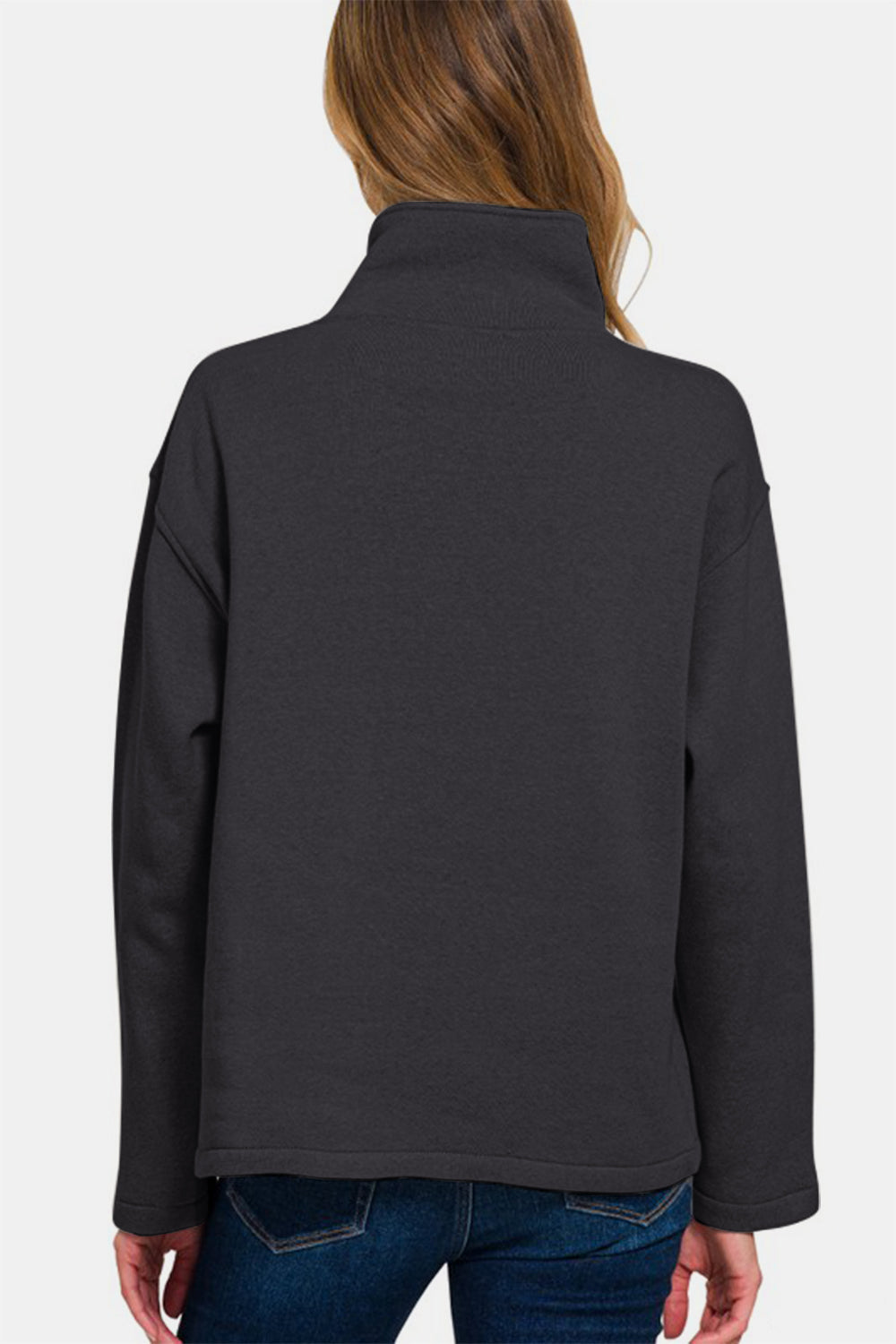 Zenana Turtleneck Half Snap Fleece Sweatshirt