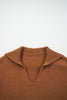 Chestnut Collared V Neck Ribbed Edge Sweater