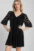 Umgee Dotted Lace Sleeve Tiered Velvet Mini Dress