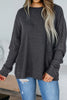 Mist Green Waffle Knit Patchwork Long Sleeve Loose Top