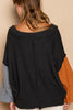 POL Exposed Seam Roll Edge Color Block V Neck Sweater