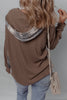 Brown Plaid Patchwork Button Down Drawstring Hooded Shacket