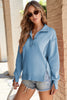 Orange Buttoned Collared Raw Detail High Low Baggy Sweatshirt with Slits