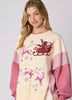 Christmas Sequins Embroidery Color Block Fleece Sweatshirt