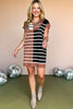 Stripe Color Block Zip Short Sleeve Sweater Dress