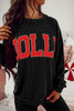 Black JOLLY Corded Long Sleeve Top and Pockets Pants Set