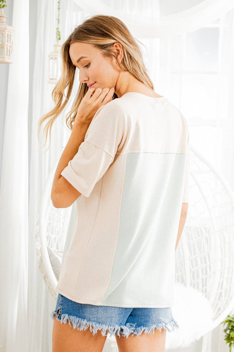 HEIMISH SHORT SLEEVE ROUND NECK SOLID CONTRAST TOP