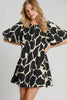 Umgee Full Size Two Tone Abstract Print Puff Sleeve Dress Plus Size