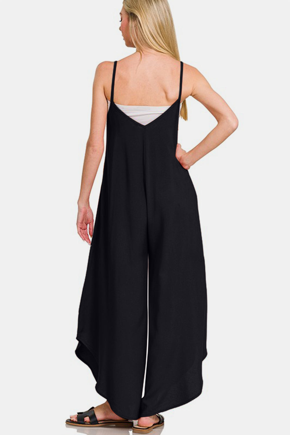 Zenana Spaghetti Strap Wide Leg Overalls with Pockets