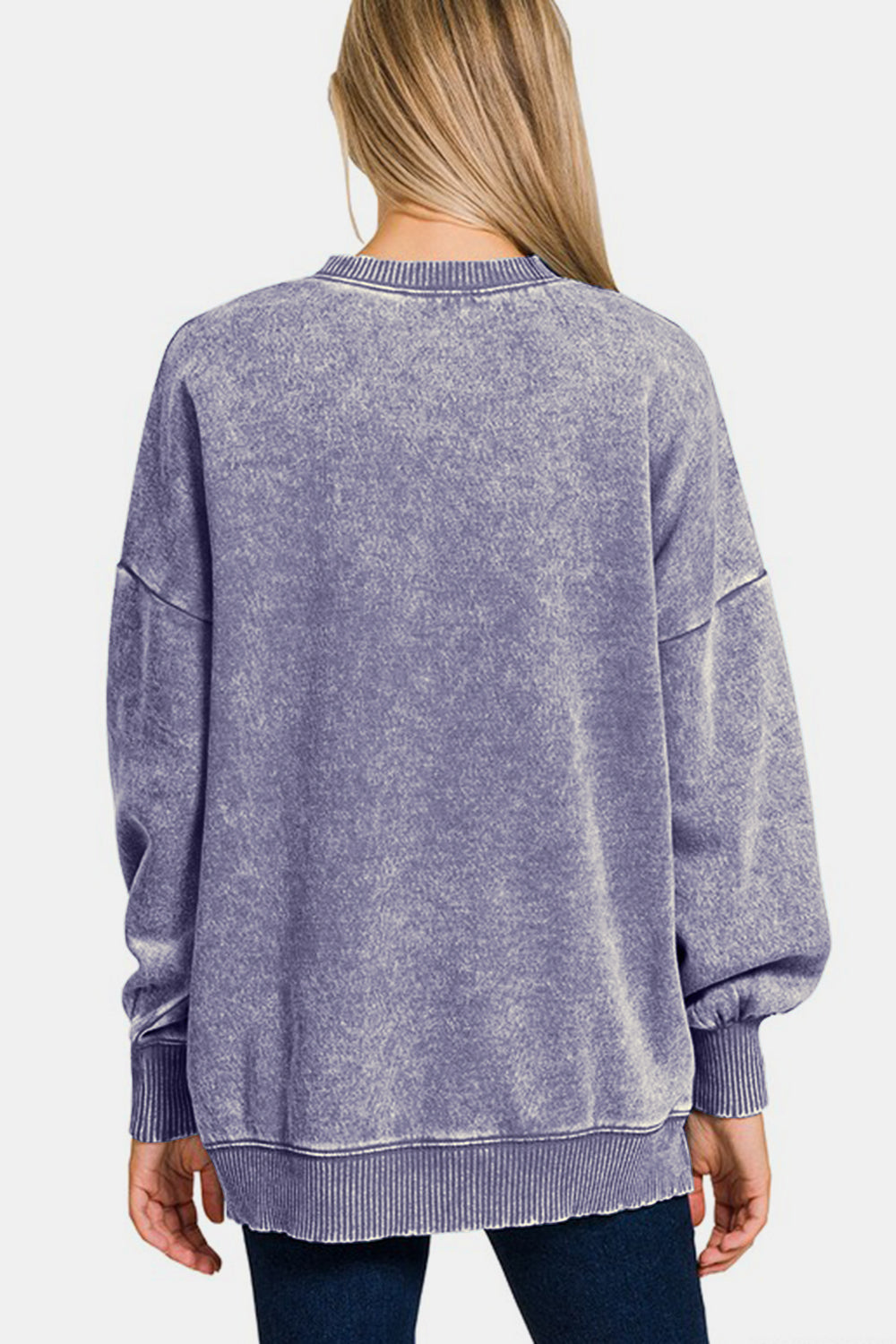 Zenana High-Low Acid Wash Fleece Sweatshirt