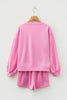 Sachet Pink Girly Bow Embroidered Detail Puff Sleeve Pullover 2pcs Short Set
