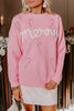 Pink Merry Candy Cane Puffy Knit Crew Neck Sweater