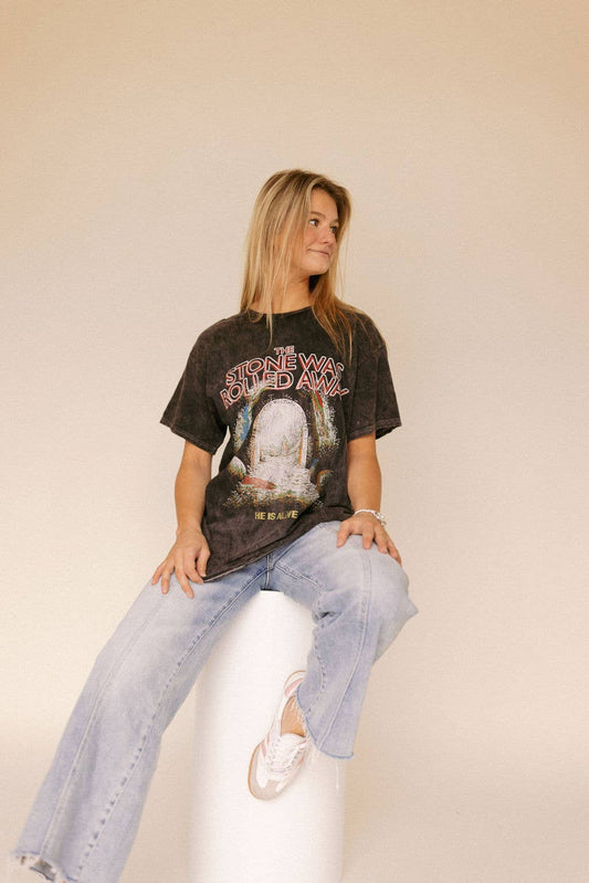 Acid Wash Graphic Tee " The Stone Was Rolled Away"