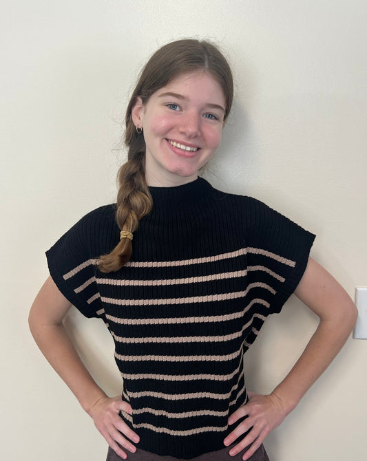 Black Stripe Mock Neck Knit Sweater