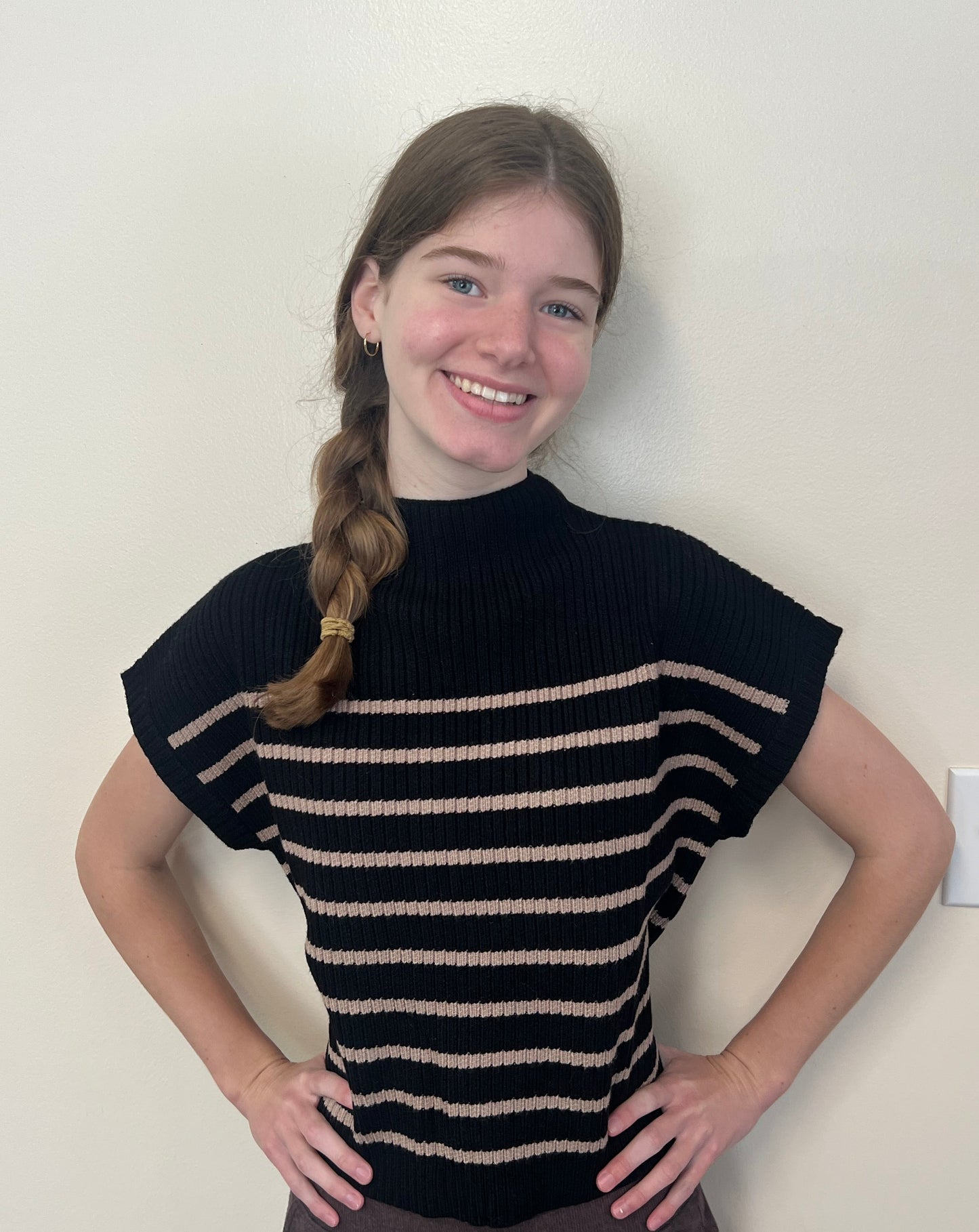 Black Stripe Mock Neck Knit Sweater