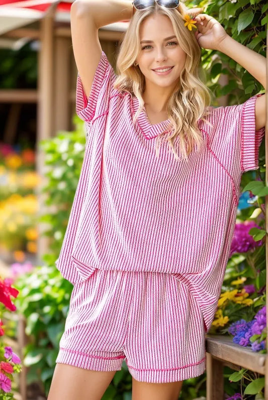 Heimish Hot Pink Ribbed V-Neck Top