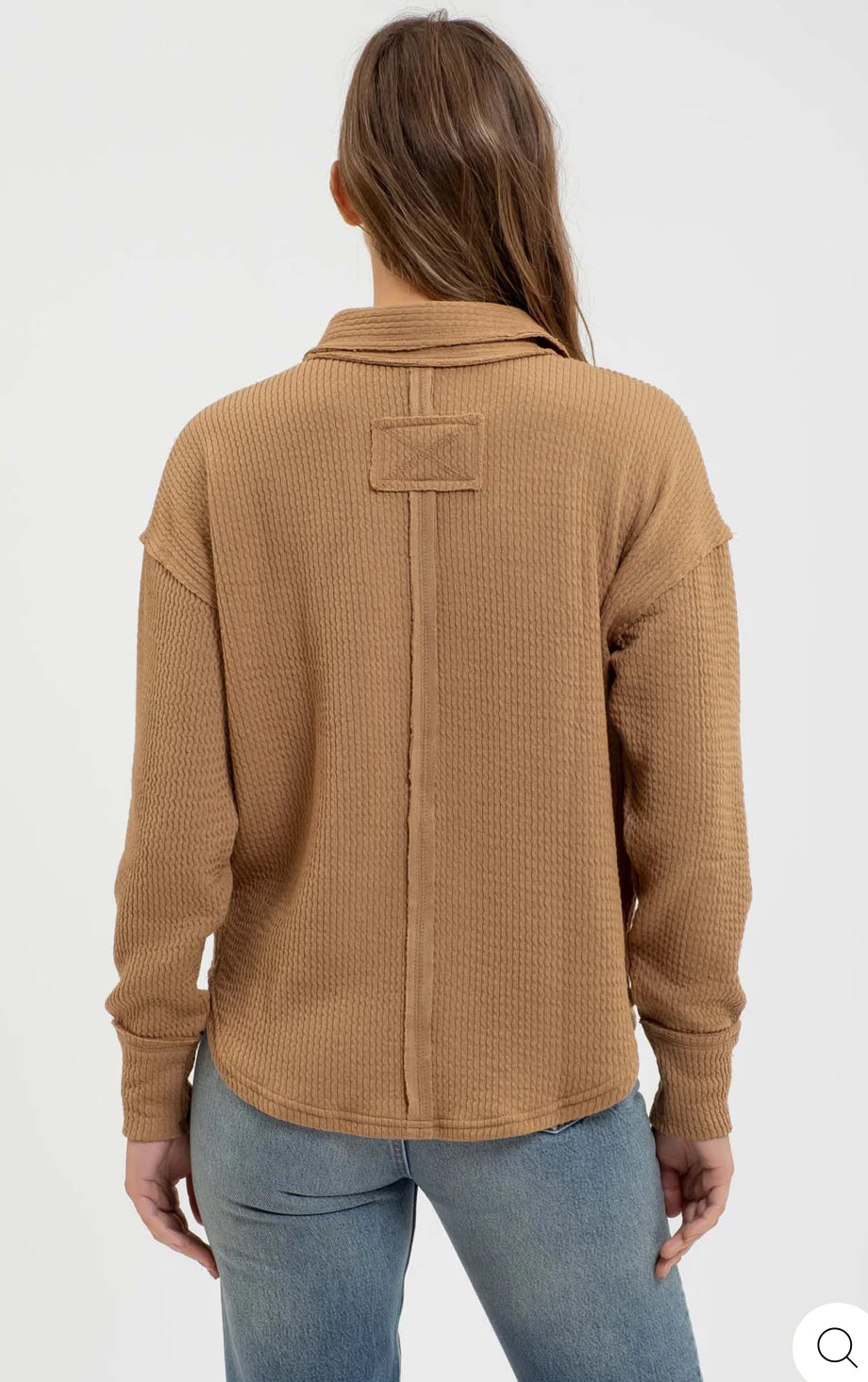 Almond Split Neck Long Sleeve