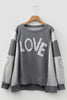 Dark Grey LOVE Graphic Exposed Seam Patchwork Uneven Hem Chic Sweatshirt