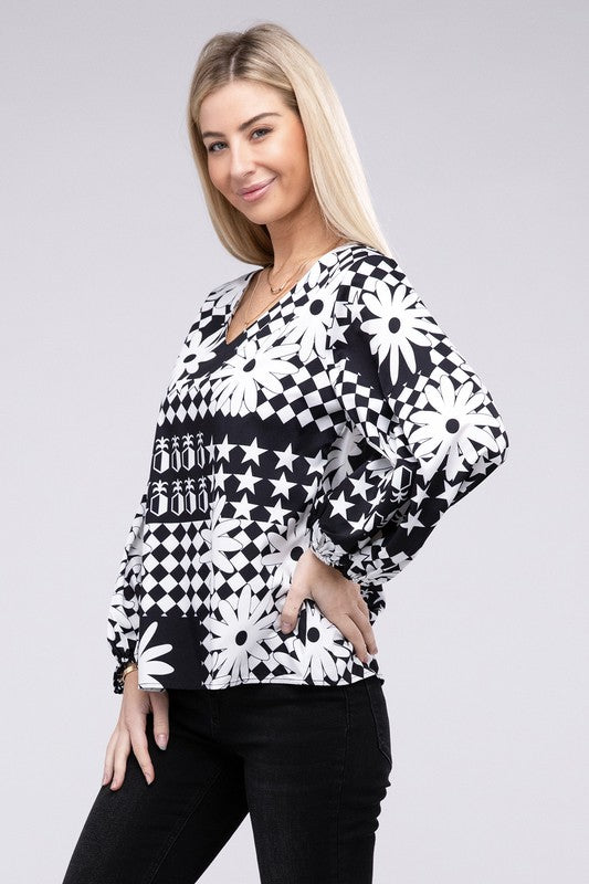 V Neck Lantern Sleeve Blouse - Grace Ann Faith Boutique - Official Online Boutique 