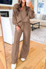 Dark Khaki Polo Collar V Neck Pullover and Drawstring Sweatpants Set