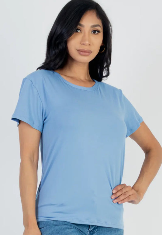 Cloud Blue Basic Short Sleeve Top