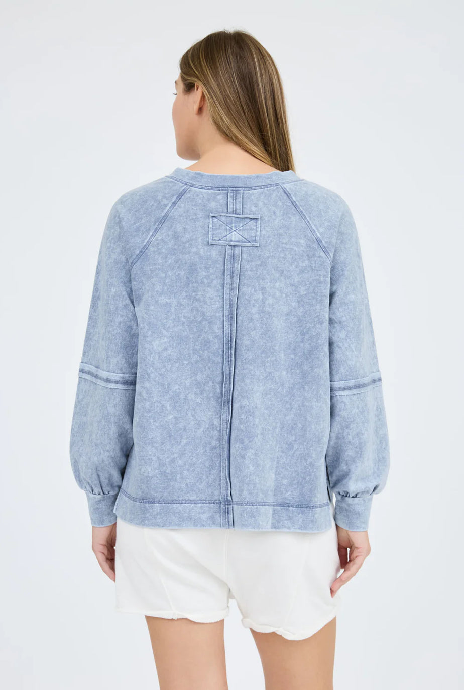 Indigo Washed V-neck Long Sleeve Top