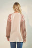 Heimish Beige Solid and Floral Contrast Long Sleeve Top