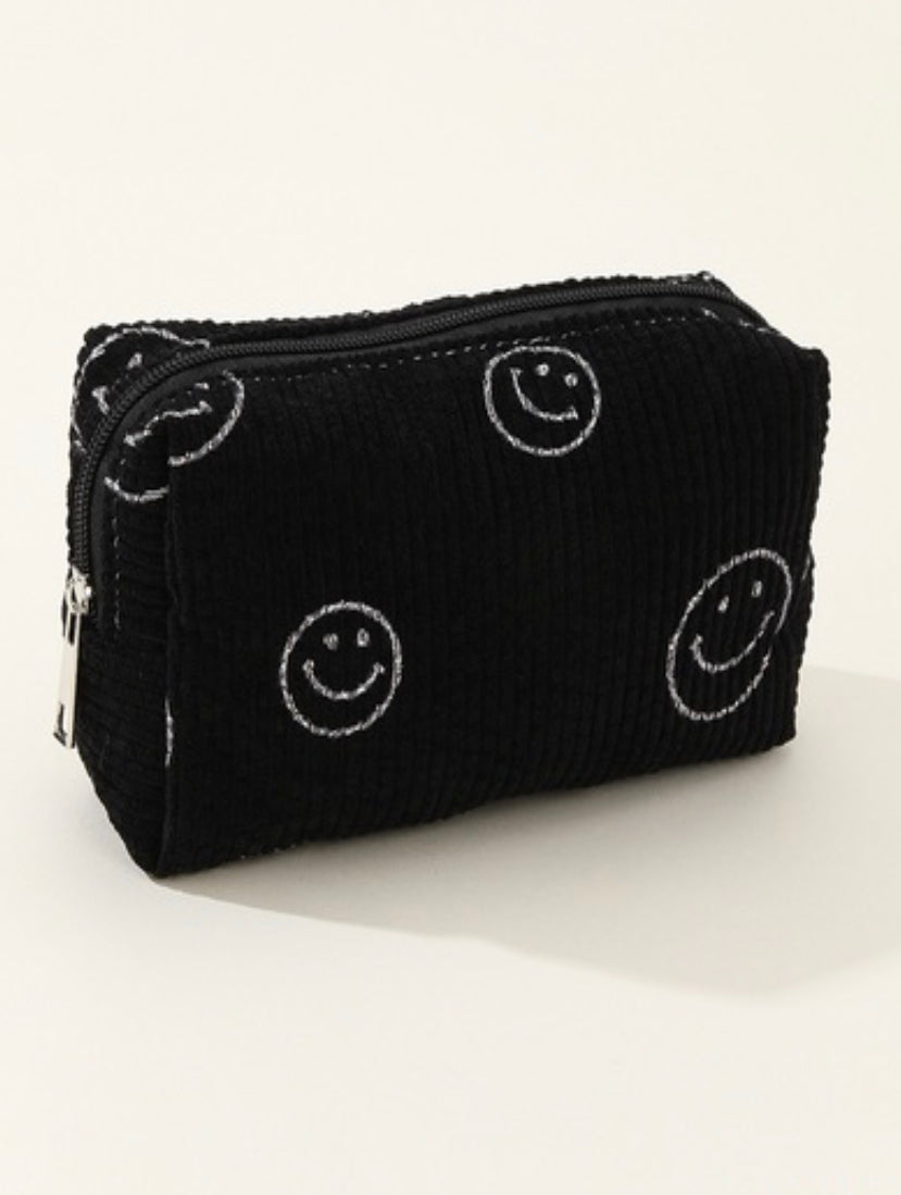 Smiley Face Corduroy Cosmetic Pouch Bag