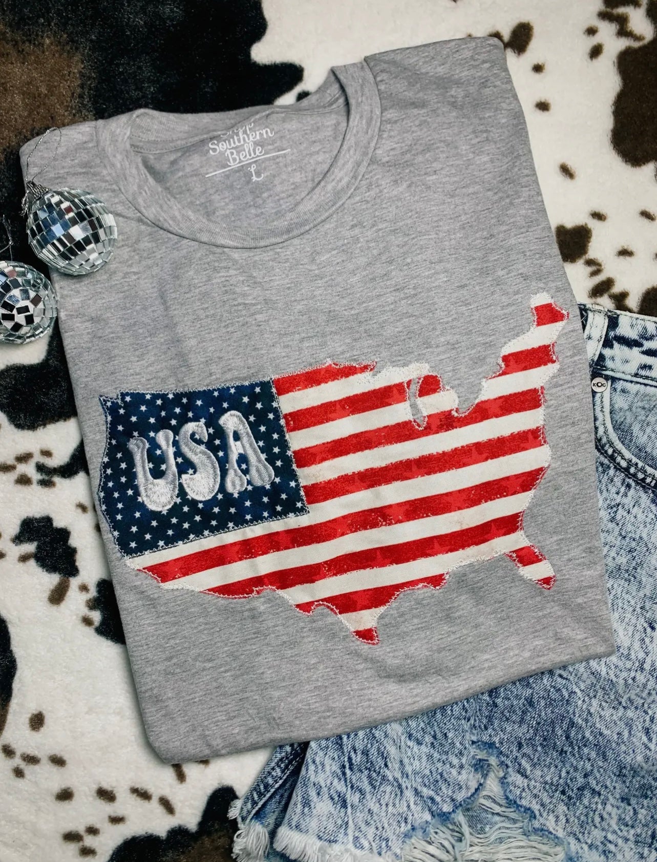 Grey USA Flag Short Sleeve