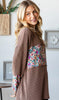 Heimish Camel Ribbed Solid Floral Long Sleeve Top