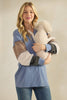 Heimish Blue Ribbed V-neck Color-block Long Sleeve Top