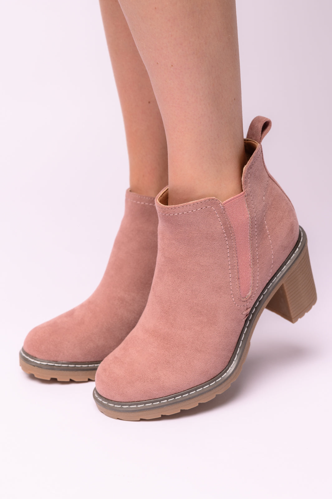 Corky’s Bite Me Bootie in Blush Faux Suede