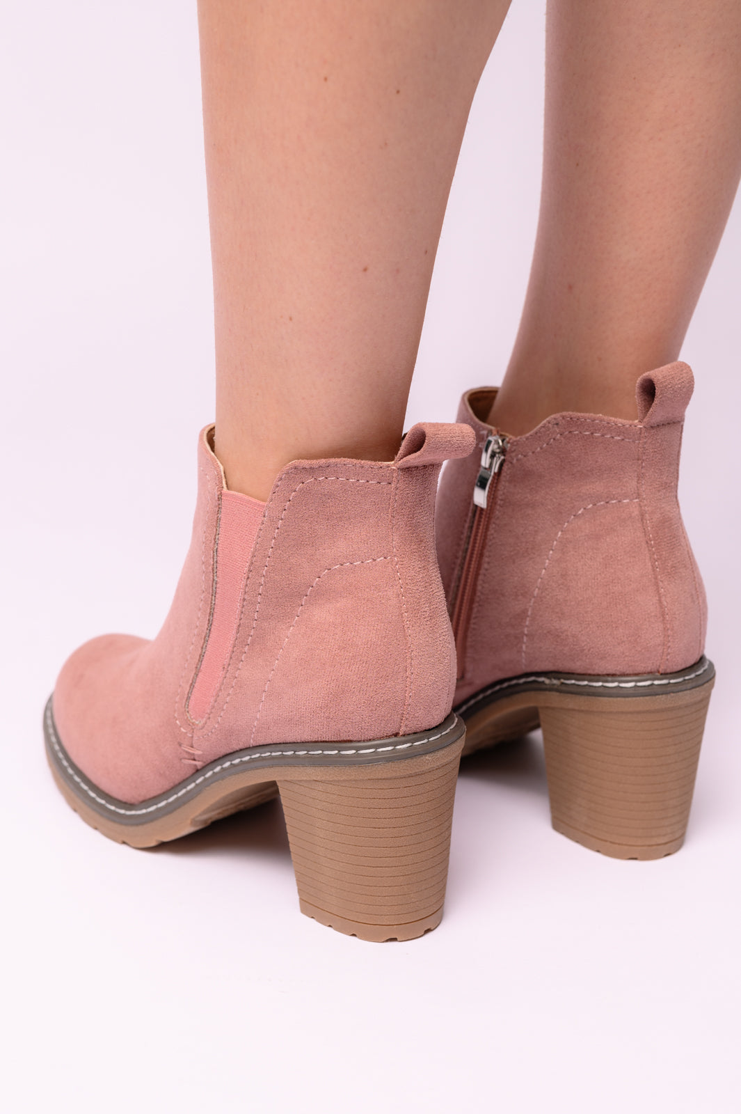 Corky’s Bite Me Bootie in Blush Faux Suede