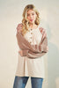 Heimish Beige Solid and Floral Contrast Long Sleeve Top