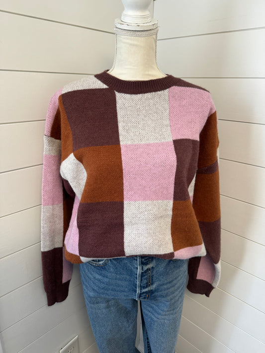 Multi-colored Checkered Pullover Sweater