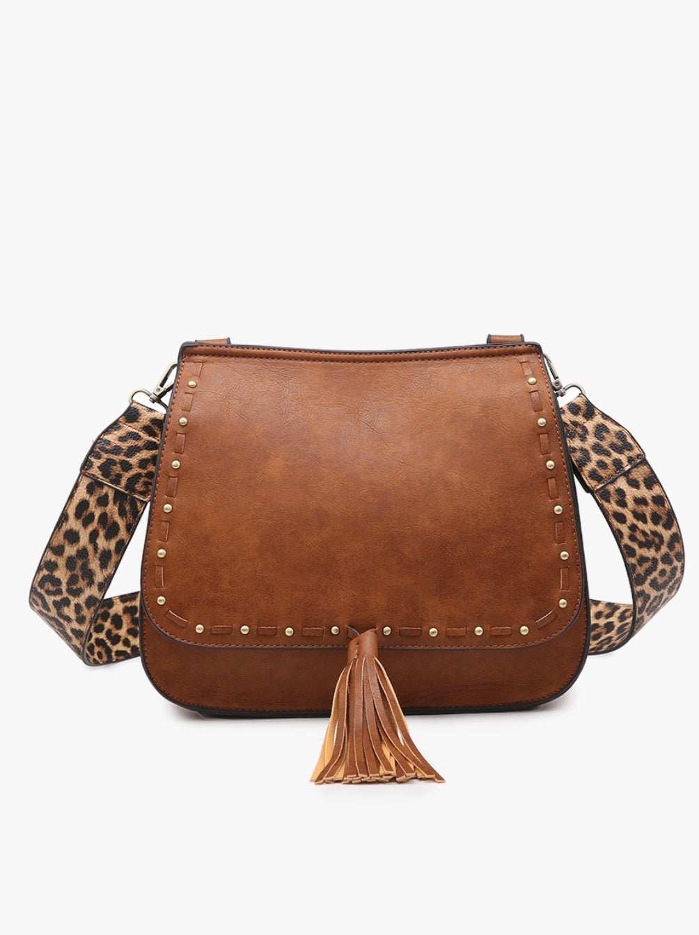JEN & CO. Brown Bailey Crossbody with Print Contrast Strap