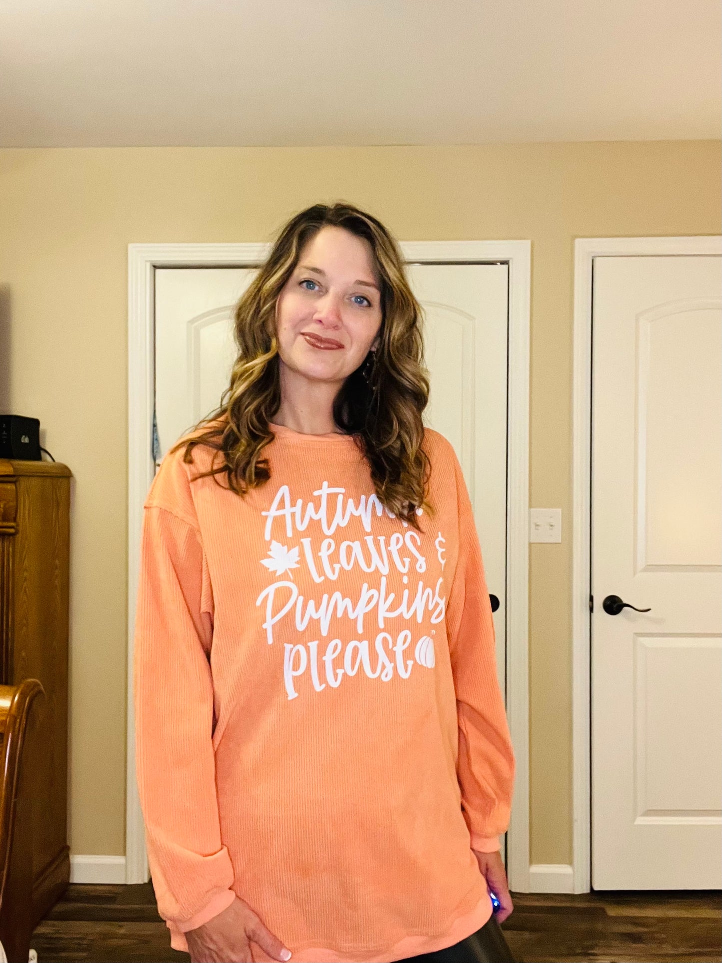 Orange Autumn Leaves Pumpkins Please Ribbed Oversized Sweatshirt - Grace Ann Faith Boutique - Official Online Boutique 