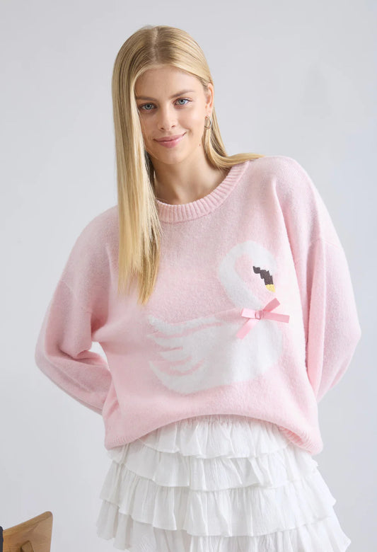 Pink Swan Knit Sweater